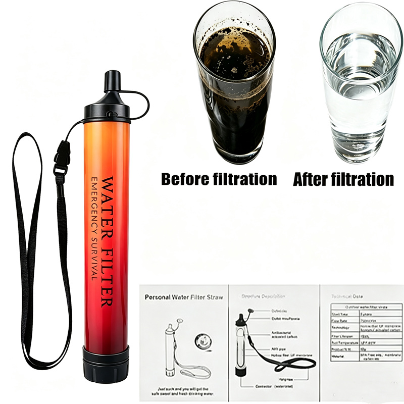 Water Purification Straw - Outdoor noodwaterzuiveringsfilterstro, draagbaar waterfiltratiegereedschap voor kamperen,
